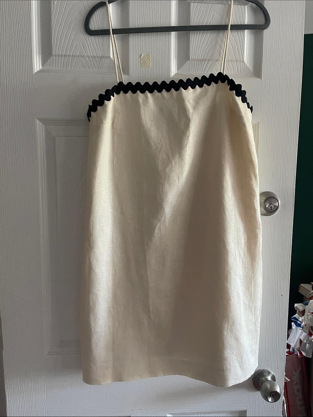 Mango Cream Mini Dress with Black Scalloped Trim